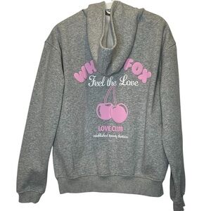 White Fox Feel the Love Graphic Oversize Hoodie Sweatshirt Marled Grey Size XS/S